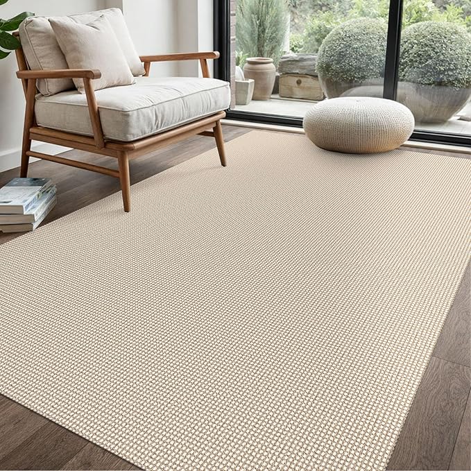 EARTHALL Woven Area Rug 4x6 Ft Washable Rugs for Entryway Non Slip Braided Throw Rugs Bedroom Carpet Cotton Entry Rug Cotton Floor Carpets for Bedroom Dining Room Living Room, Beige/Khaki