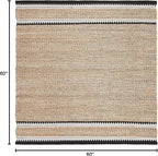 SAFAVIEH Natural Fiber Collection Area Rug - 5' Square, Natural & Black, Handmade Farmhouse Boho Coastal Rustic Jute, Ideal for High Traffic Areas in Living Room, Bedroom (NF874B)