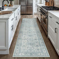 Blue Runner Rug 2x8 Hallway Washable Carpet Soft Vintage Indoor Kitchen Non Slip Bedroom Traditional Retro Distressed Throw Long Rug Bathroom Laundry Entryway Office Dining Room