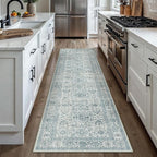 Blue Runner Rug 2x8 Hallway Washable Carpet Soft Vintage Indoor Kitchen Non Slip Bedroom Traditional Retro Distressed Throw Long Rug Bathroom Laundry Entryway Office Dining Room