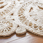 SAFAVIEH Area Rug 8' Round - Natural Fiber Collection - Large - Ivory, Handmade Jute, Decorative Boho Floral Design (NF360B)