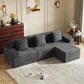 WLIVE 110'' Cloud Sectional Couches for Living Room, Modular Boneless Couch with Right Facing Chaise, L Shape Memory Foam Corduroy, with Ottoman, Grey