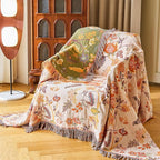 Boho Throw Blanket 80" x 90", 100% Organic Cotton Breathable Skin-Friendly Ultra Soft Bed Quilt Throw - Floral Rustic Decor Luxury Reversible Blanket for Sofa Couch Chair and Gift,