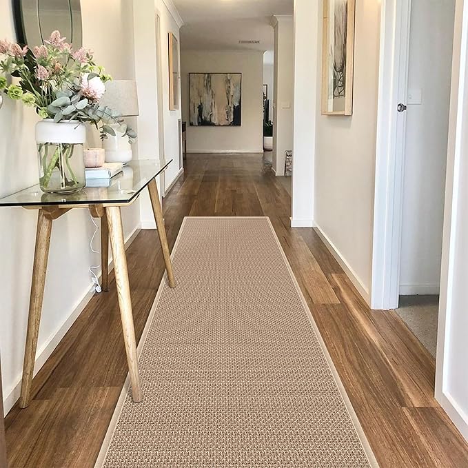 8ft Natural Jute Hallway Runner Rug Non Slip Washable, Rubber Backed Long Khaki Indoor Entryway Runner, Absorbent Kitchen Carpet Sink Rug