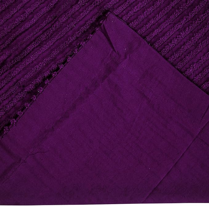 Better Trends Jullian Collection is Super Soft and Light Weight in Bold Stripes Design 100% Cotton Tufted Unique Luxurious Machine Washable Tumble Dry, Euro Sham, Plum