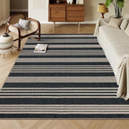 Lahome Striped 8x10 Easy Jute Rug, Washable Rugs for Living Room Dining Room Farmhouse Indoor Outdoor Carpet, Neutral Non Slip Non Shedding Black Carpet for Office Backyard Patio