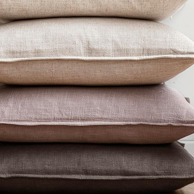 Foindtower Pack of 2, Decorative Linen Soild Throw Pillow Covers Accent Lumbar Cushion Case Farmhouse Pillowcase for Chair Couch Sofa Bedroom Living Room Home Decor 12 x 20 Inch Dusty Pink