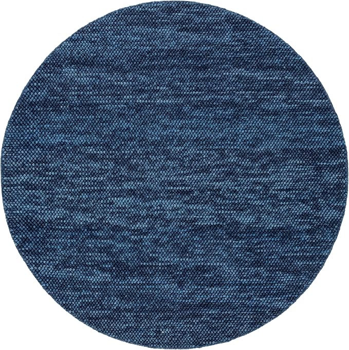 SAFAVIEH Natura Collection Area Rug - 6' Round, Navy & Blue, Handmade Wool Blend, Textured Design, Ideal for Living Room, Bedroom, Dining Space (NAT425N)