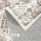5x7 Area Rugs, Stain Resistant Machine Washable Area Rugs with Non-Slip Backing, Vintage Rugs for Bedroom, Living Room, Large Soft Low Pile Area Rug (White/Brown, 5'x7')