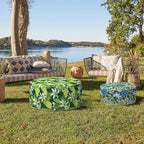 TWELAR Indoor/Outdoor Inflatable Ottoman with Handle, Decorative Fade-Resistant Round Footstool D21 x H9 inch, Portable Ottoman Pouf for Patio Garden Camping, Flower Child