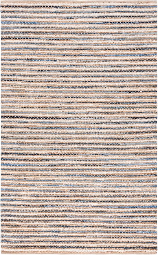 SAFAVIEH Cape Cod Collection Accent Rug - 3' x 5', Natural & Blue, Handmade, Braided Design, Ideal for The Living Room, Bedroom, Dining Room (CAP151M-3)