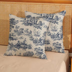French Country Pillow Covers 18x18 Set of 2 Vintage Toile Blue Throw Pillows French Country Outdoor Decorative Pillowcase Rustic Cottage Decor Linen Farmhouse Cushion Case for Couch Bed Sofa