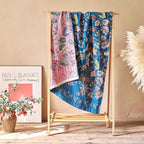 Boho Throw Blanket - 100% Cotton Ultra Soft Muslin Spring Blanket, 50"x60" Lightweight Floral Butterfly Framhouse Bedding Blanket for Bed, All Season Blue Bohemian Bedroom Home Decor Quilt
