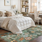 4x8 Washable Area Rug for Family: Stain Resistant Wide Floral Scalloped Kitchen Rug Soft Carpet for Entryway Bathroom Bedroom Farmhouse Living Room Floor Mat with Non Slip Backing(4x8, Floral/Green)