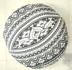 INDIAN CRAFT CASTLE 24" Grey Ombre Mandala Barmeri Large Floor Pillow Cover Cushion Meditation Seating Ottoman Throw Cover Hippie Decorative Zipped Bohemian Pouf Ottoman Pom Pom Cases 24" Round