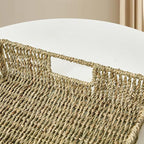 16.93 inch Rectangular Wicker Tray, Hand-Woven Rattan Serving Trays with Handles for Snack Drinks Coffee Table Tray, Seagrass 1Pack