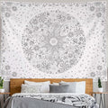 Neasow Bohemian Tapestry Wall Hanging, Gray Floral Tapestry with Dotted Daisy Medallion Print Bedroom Boho Hippie Home Decor, 50x60 inches