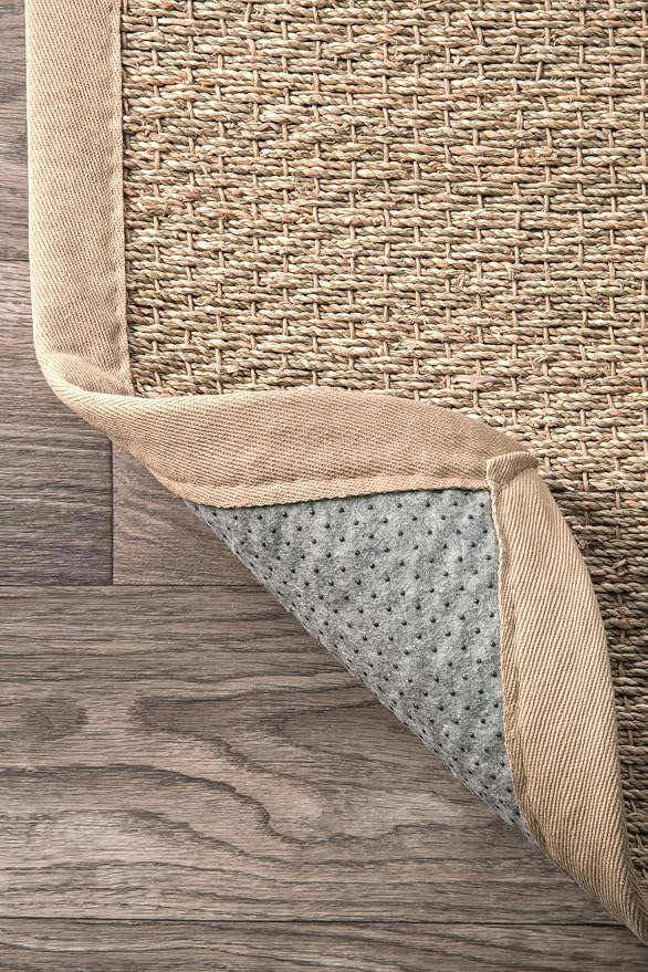 Nuloom Elijah Beige/Natural, 6' Square, Basketweave, Seagrass, Soft and Textured, High Traffic, Stain Resistant, Easy Clean, Durable Area Rug for Bedroom, Living Room, Dining, Den, Foyer, Entryway