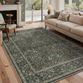 GENIMO 5x7 Washable Area Rug, Non-Slip Vintage Boho Floral Carpet, Soft Low-Pile Thin Bedroom Rug for Living Room, Dining Room, Nursery, Black