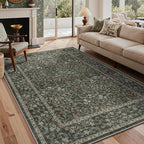 GENIMO 5x7 Washable Area Rug, Non-Slip Vintage Boho Floral Carpet, Soft Low-Pile Thin Bedroom Rug for Living Room, Dining Room, Nursery, Black