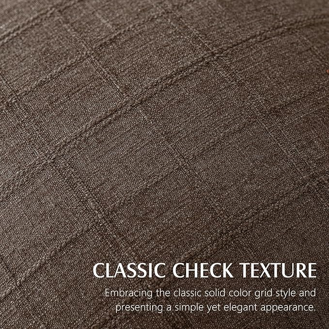 Foindtower Set of 2 Decorative Linen Check Throw Pillow Covers Neutral Farmhouse Vintage Cushion Covers Modern Boho Home Decor for Sofa Chair Couch Bedroom Living Room,24×24 Inch,Dark Brown