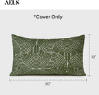 AELS Boho Decorative Textured Lumbar Pillow Covers 12x20, Modern Mid Century Rainbow Tufted Lumbar Pillow Case, Farmhouse Rustic Geometric Woven Cushion Case for Bed Couch Sofa, Olive Green