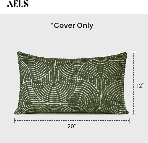 AELS Boho Decorative Textured Lumbar Pillow Covers 12x20, Modern Mid Century Rainbow Tufted Lumbar Pillow Case, Farmhouse Rustic Geometric Woven Cushion Case for Bed Couch Sofa, Olive Green
