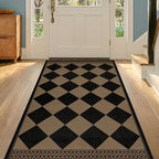 Easy Jute Indoor Outdoor Rug 3x5, Brown Black Checkered Patio Front Porch Rug Decor, Diamond Laundry Room Floor Mats, Boho Border Washable Non Slip Mat for Entryway, Kitchen, Backyard, Farmhouse Style