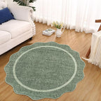 GarveeHome Scalloped Washable Round Rugs, Non-Slip Soft Round Rug 4 ft Ultra-Thin, Small Boho Circle Stain Resistant Low Pile Carpet for Entryway Kitchen Bedroom Nursery Bathroom, Greyish Green