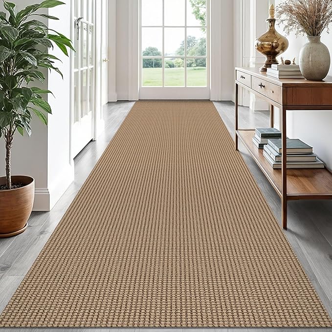 EARTHALL Runner Rug 3x14 Ft Washable Runners for Hallways Extra Long Woven Non Slip Entryway Runner Braided Kitchen Runner Indoor Outdoor Carpet Runners for Stair, Hall, Foyers, Orange/Tan/Brown