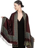 Achillea Reversible Paisley Pashmina Rave Scarf – Exotic Indian Shawls and Wraps for Evening Dresses, Festivals, All Seasons