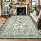 GarveeHome Provence Sage Green Area Rugs 10x13 Living Room, Botanical Grove Sage Green Cottagecore Washable Non-Slip Rug for Bedroom Dining Nursery Low-Pile Vintage Large Soft Carpet