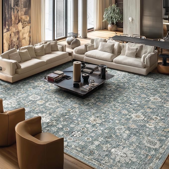 Washable Rugs for Living Room: 10x14 Area Rugs for Bedroom Ultral Soft Non-Slip Stain Resistant Vintage Boho Large Carpet for High-Traffic Dining Room - Farmhouse Decor