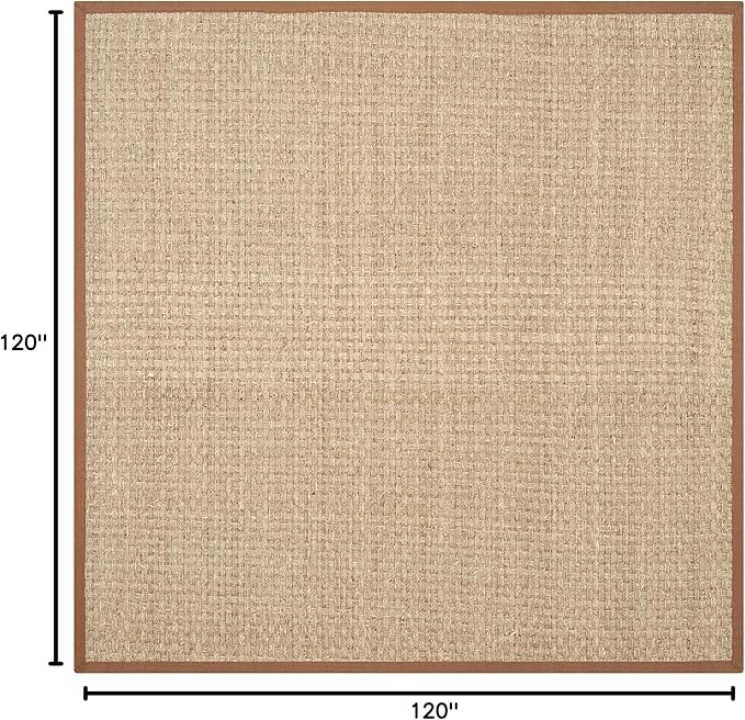 SAFAVIEH Area Rug 10' Square - Natural Fiber Collection - Large - Natural & Brown, Seagrass, Basketweave Pattern with Border (NF114B)