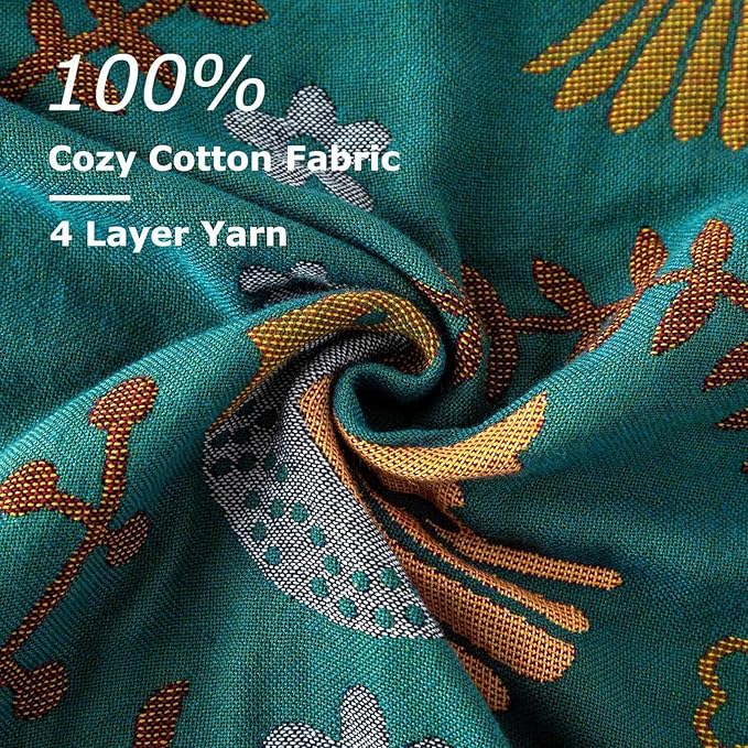 Boho Throw Blanket for Couch 100% Cotton Soft Birds and Floral Double Embroidery Breathable Spring Throw Blankets,50"x60" All Season Reversible Throws for Sofa Chair Livingroom Home Decor