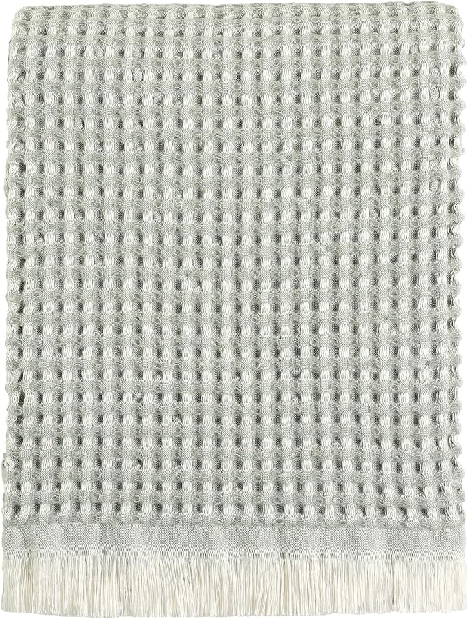 CREVENT Farmhouse Boho Knitted Throw Blanket for Couch Sofa Chair Bed Home Decoration, Soft Warm Cozy Light Weight for Spring Summer Fall (50''X60'' Waffle Green)