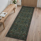 GENIMO Washable Floral Runner Rug 2x5, Non-Slip Long Hallway Carpet for Entryway, Kitchen, Indoor Floor Use, Vintage Boho Soft Thin Rug Décor, Dark Green