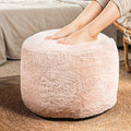 Cozy Plush Beige Pouf | Living Room Ottoman Footrest at 20 x 15 Inches | Soft, Non-Shedding Round Stool Sofa Ottoman with Supportive Foam Filling | Foot Rest for Couch