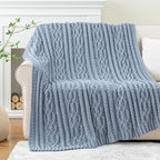 Battilo Bluish Grey Throw Blanket for Couch,51"x67", Super Soft Warm Cozy Chenille Knit Blankets for Bed, Sofa, Chair, Gift, Texture Decorative Boho Blanket for Living Room (Dusty Blue)