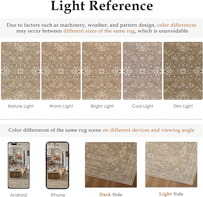 5x7 Area Rug Brown Washable Vintage Carpet Living Room Bedroom Non Slip Stain Soft Resistant Low Pile Thin Boho Accent Indoor Throw Rug for Dining Room Office