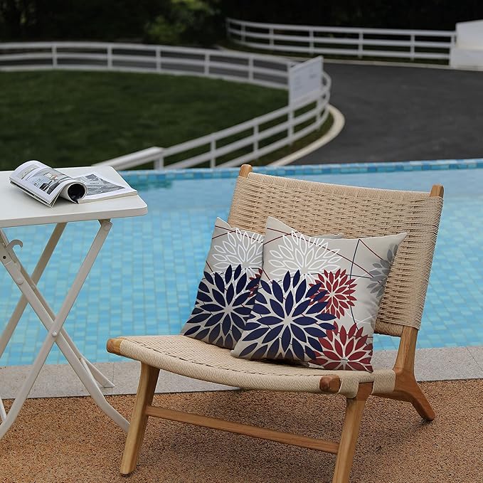 DFXSZ 4th of July Pillow Covers 20x20 Inch Set of 2 Patriotic Blue Red Floral Outdoor Waterproof Decorative Throw Pillows Polyester Cushion Case Decor for Patio Funiture Garden Couch 01H20