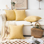 Home Brilliant Spring Pillow Covers 18x18 Set of 4 Textured Burlap Lined Linen Throw Pillow Covers for Couch Sofa Bed Summer Decor, 18 x 18 Inch (45cm), Yellow