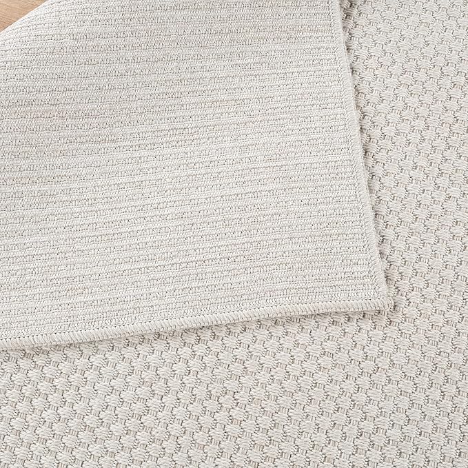 CAMILSON Easy Jute Rug 10x14 Indoor Outdoor Off-White Farmhouse Area Rugs for Living Room Patio and Kitchen Rug Solid Woven Design Easy-Cleaning Washable Outside Carpet Alfombras 10 x 14