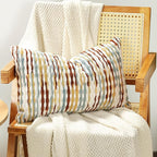 Boho Chenille Striped Pillow Cover 12x20 Inch, Decorative Lumbar Pillow Cover for Couch Bed Sofa Living Room Bedroom Farmhouse Modern Home Decor Accent Pillowcases Set of 1, Multicolor