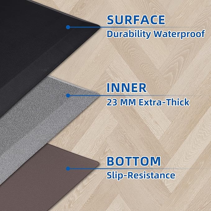 Anti Fatigue Kitchen Mats for Floor, Grey 9/10 Extra Thick Cushioned Standing Desk Mat, Comfort Memory Foam Ergonomic Kitchen Rugs and Mats Non-Slip Waterproof for Office, Kitchen, Sink, 20" x 39"