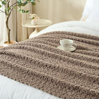 Throw Blanket for Couch, Taupe Tan Luxury Knitted Throws 50"x60", Textured Blankets with Handmade Fringe Tassels for Bed Sofa Decorative, Chunky Soft Farmhouse Boho Home Decor