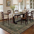 Bavni Washable Rugs 9x12-Machine Washable Rug Lightweight Low Pile, Vintage Floral Rug Non-Shedding Distressed Throw Carpet for Living Room Bedroom Office, Dark Green/Multi