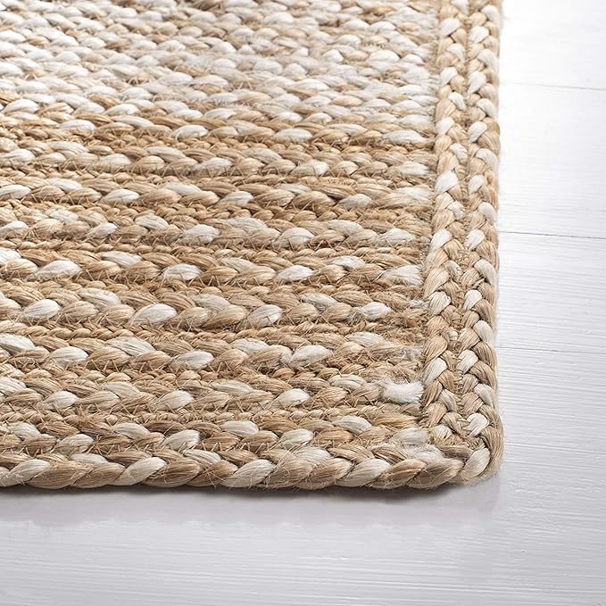 SAFAVIEH Natural Fiber Collection Area Rug - 6' Square, Natural & Ivory, Handmade Stripe Jute, Ideal for High Traffic Areas in Living Room, Bedroom (NF887A)