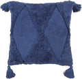 SARO LIFESTYLE Allman Collection Tufted Diamond Tassel Throw Pillow with Poly Filling, 18", Navy Blue