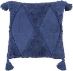 SARO LIFESTYLE Allman Collection Tufted Diamond Tassel Throw Pillow with Down Filling, 18", Navy Blue